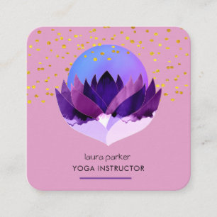 Carte De Visite Carré Méditation Yoga Purple Lotus Massage Fleur
