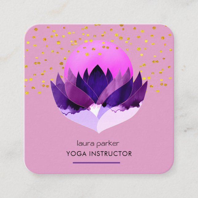 Carte De Visite Carré Méditation Yoga Purple Lotus Massage Fleur (Devant)