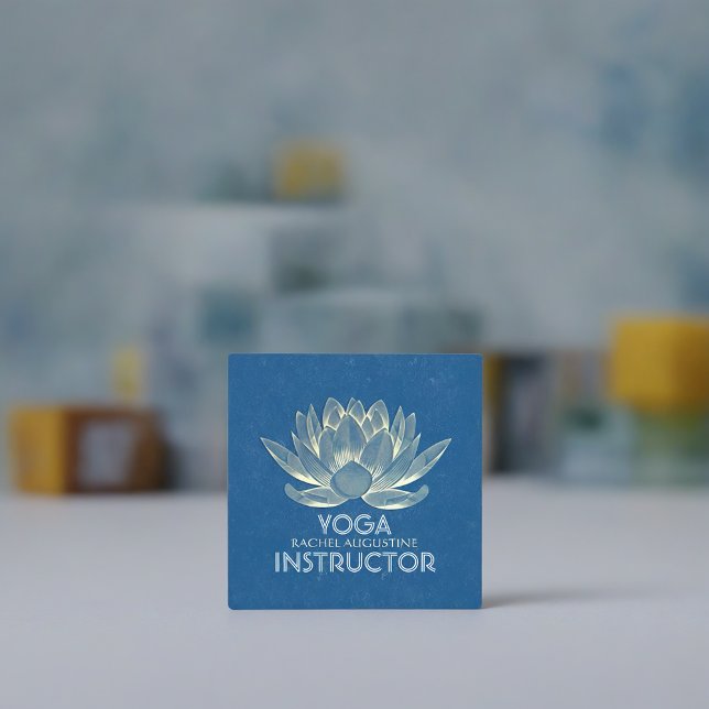 Carte De Visite Carré Méditation YOGA Reiki Instructeur Blue & Gold Lotu (Créateur téléchargé)