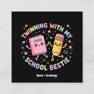 Carte De Visite Carré  Meilleure amie de l'école Kawaii Twinning Amitié 