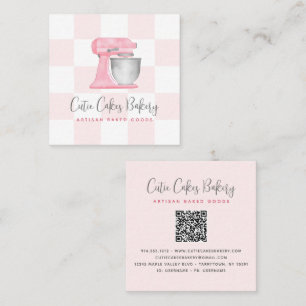 Carte De Visite Carré Mélangeur de cuisine Rose Pâle Code QR Damier Boul