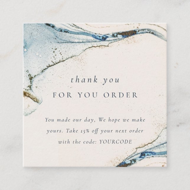 Carte De Visite Carré Merci Abstrait Bleu Or Pour Votre Commande (Devant)