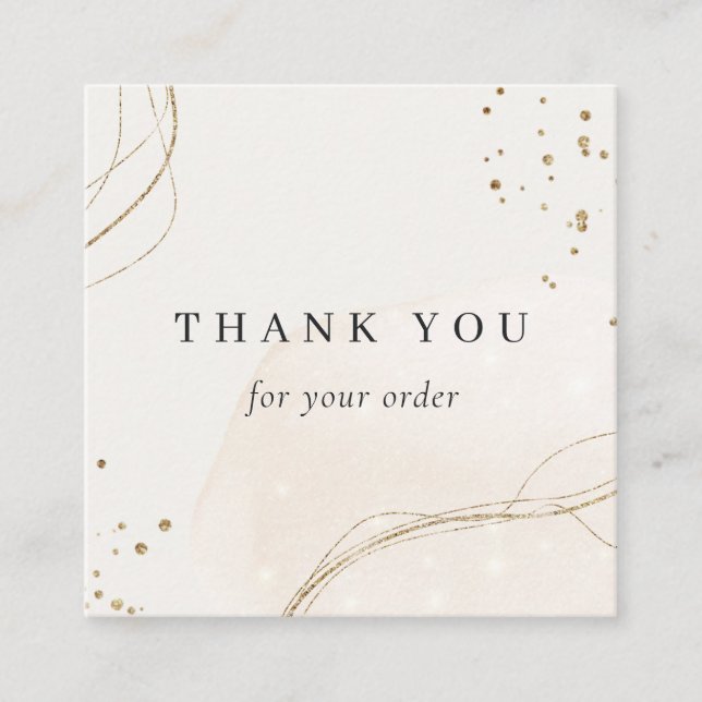 Carte De Visite Carré Merci Abstrait En Or Ivoire brillant Pour Votre Co (Devant)
