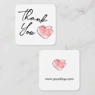 Carte De Visite Carré Merci Cœur Aquarelle Rose Entreprise de Petite Tai