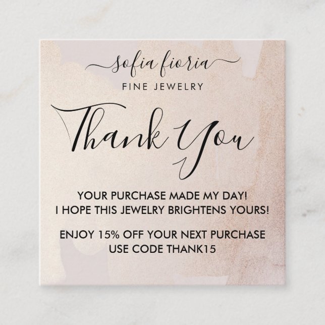 Carte De Visite Carré Merci De Bijoux Artistique En Or Pour Votre Comman (Devant)