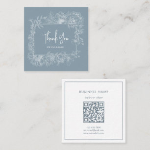 Carte De Visite Carré Merci de code QR Bleu bleu à cadre de fleurs simpl