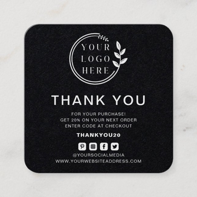 Carte De Visite Carré Merci de l'ordre moderne Logo personnalisé Médias  (Devant)