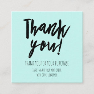Carte De Visite Carré Merci d'escompte client Simple Mint Black