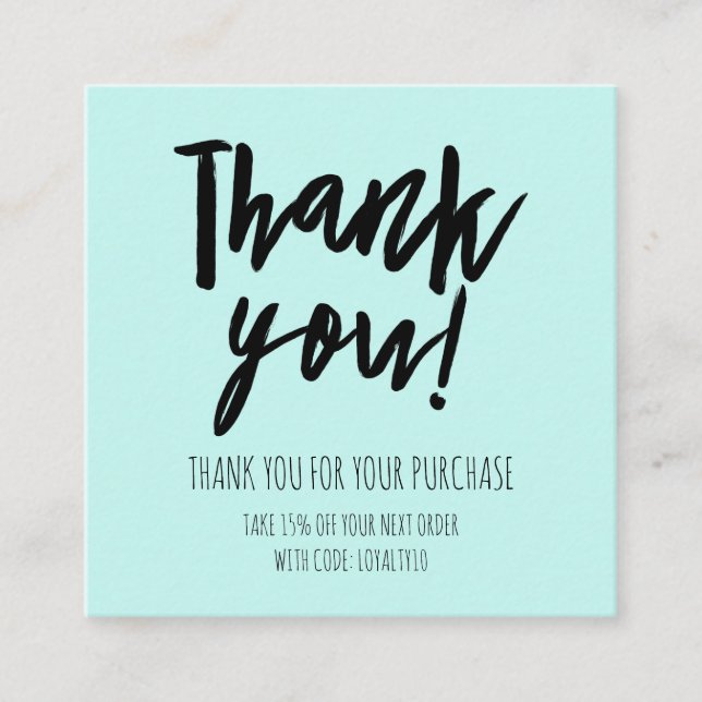 Carte De Visite Carré Merci d'escompte client Simple Mint Black (Devant)