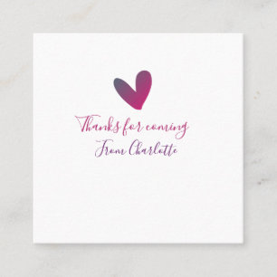 Carte De Visite Carré merci d'être venu nom du texte message cœur rose