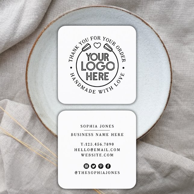 Carte De Visite Carré Merci | Fabriqué à la main avec amour du logo de l (Créateur téléchargé)