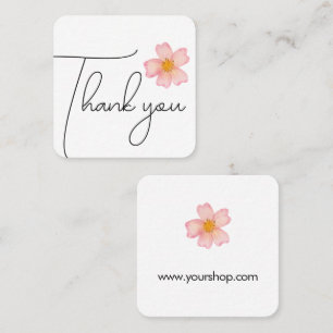 Carte De Visite Carré Merci fleur aquarelle rose
