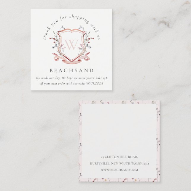 Carte De Visite Carré Merci Fleur sauvage Rouge Rose Pour Les Entreprise (Devant / Derrière)