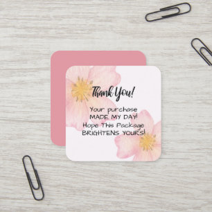 Carte De Visite Carré Merci - Fleurs Aquarelle Rose