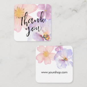 Carte De Visite Carré Merci fleurs aquarelles violettes douces