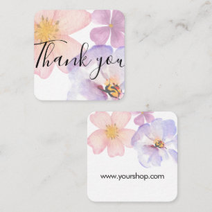 Carte De Visite Carré Merci fleurs aquarelles violettes douces