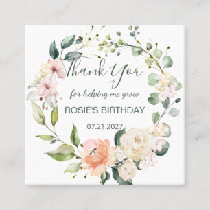 Carte De Visite Carré Merci floral rose aquarelle