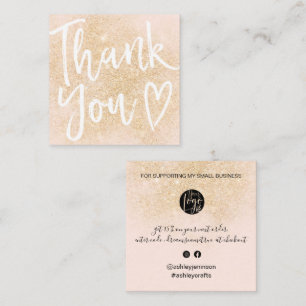 Carte De Visite Carré Merci moderne script commander or blush rose
