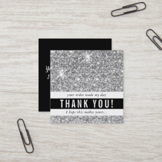 Carte De Visite Carré MERCI moderne simple glam luxe argent parties scin