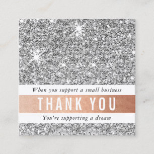 Carte De Visite Carré MERCI moderne simple glam luxe argent parties scin
