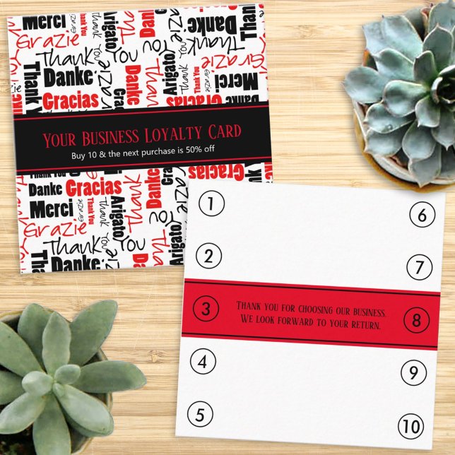 Carte De Visite Carré Merci multilingue Business Loyalty Punch (Créateur téléchargé)