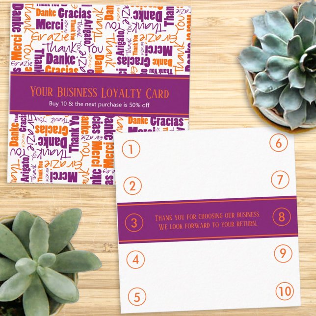 Carte De Visite Carré Merci multilingue Business Loyalty Punch (Créateur téléchargé)