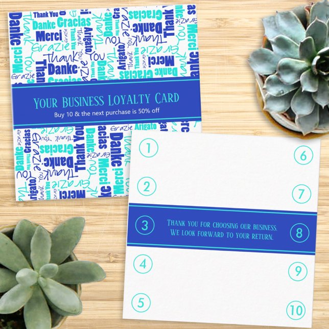 Carte De Visite Carré Merci multilingue Business Loyalty Punch (Créateur téléchargé)