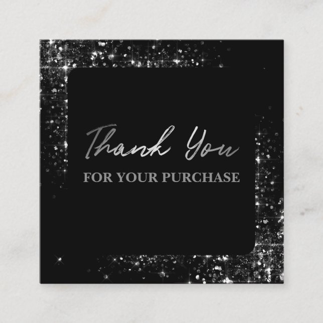 Carte De Visite Carré Merci Pour Votre Achat Parties scintillant Argent  (Devant)
