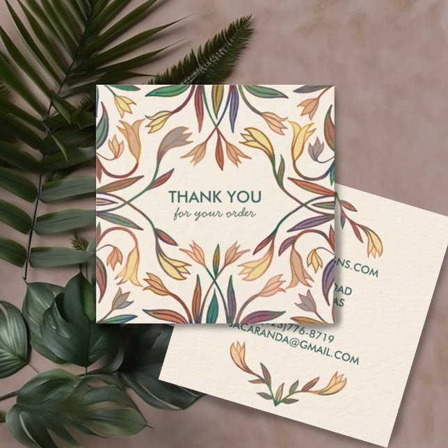 Carte De Visite Carré MERCI pour votre commande Chic élégant cadre Lily (Handmade floral pattern on these chic elegant custom thank you business cards)
