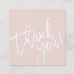 Carte De Visite Carré MERCI TAG brosse rose pâle blanc type lettré