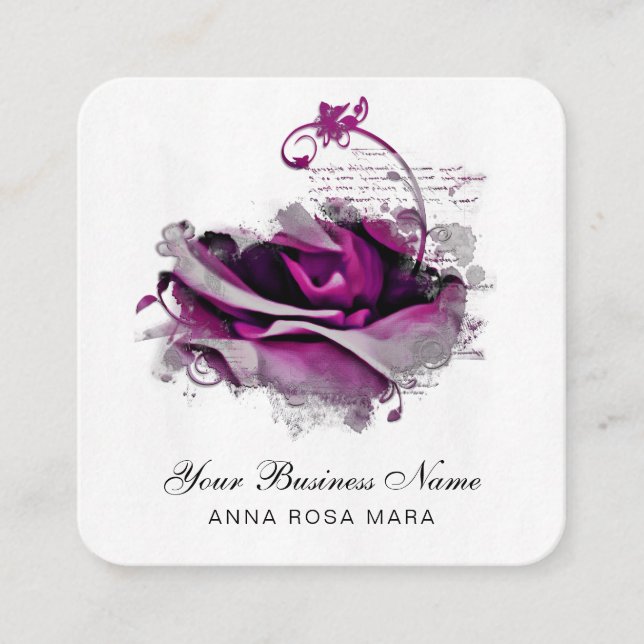 Carte De Visite Carré *~* Merlot Burgundy Logo QR Rose Floral Sq (Devant)