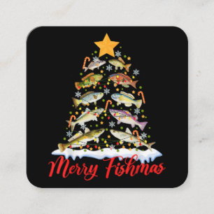 Carte De Visite Carré Merry Fishmas Funky Christmas Tree Lights Fish Fis