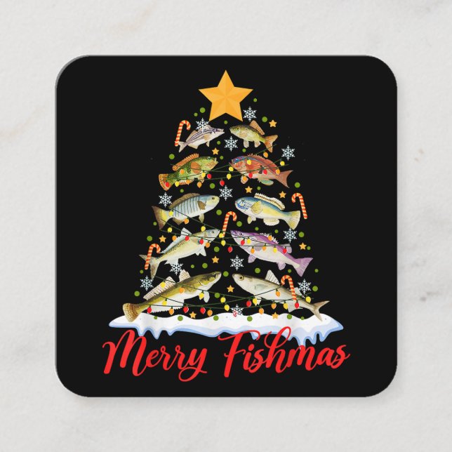 Carte De Visite Carré Merry Fishmas Funky Christmas Tree Lights Fish Fis (Devant)