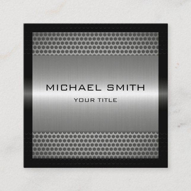 Carte De Visite Carré Métal inoxydable argenté élégant fait sur commande (Devant)