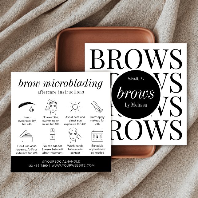 Carte De Visite Carré Microblading Brows Minimalist (Brows microblading & lamination aftercare instructions cards with icons)