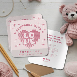 Carte De Visite Carré Mignon fait main avec amour Crochet Yarn Merci