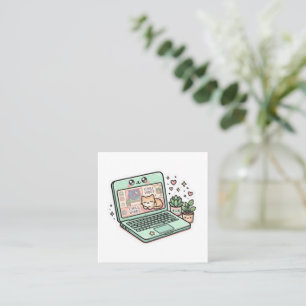 Carte De Visite Carré Mignon Kawaii Stickers pour ordinateur portable av