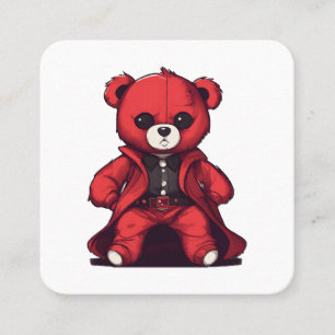Carte De Visite Carré Mignon ours en peluche rouge garçon