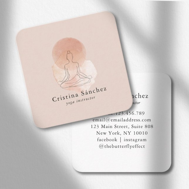 Carte De Visite Carré Minimal Line Art Woman Yoga Meditation  (Minimal Line Art Woman Yoga Meditation Business Card)