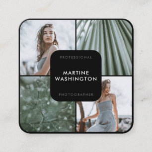 Carte De Visite Carré Minimal moderne de photographe noir élégant de