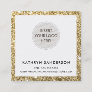 Carte De Visite Carré MINIMAL PERSONNALISÉ LOGO parties scintillant d'or