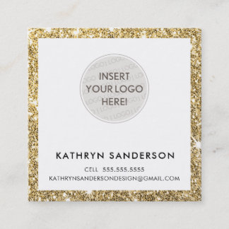 Carte De Visite Carré MINIMAL PERSONNALISÉ LOGO parties scintillant d'or