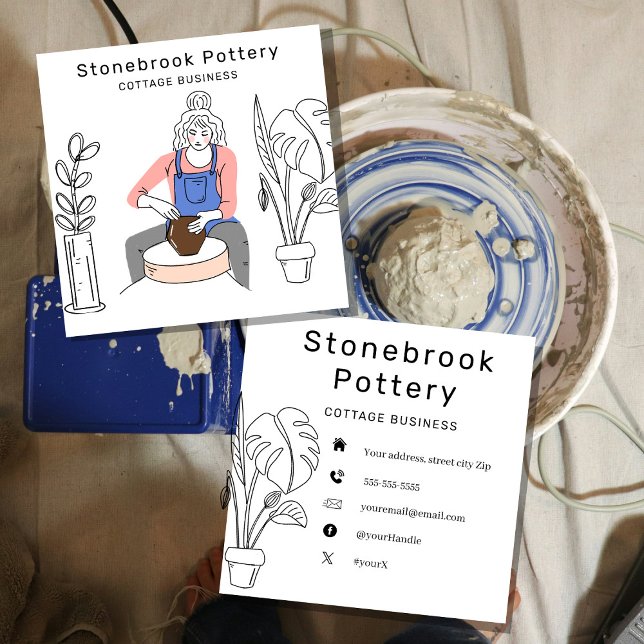 Carte De Visite Carré Minimal Woman Illustration Pottery Wheel | Square  (Créateur téléchargé)