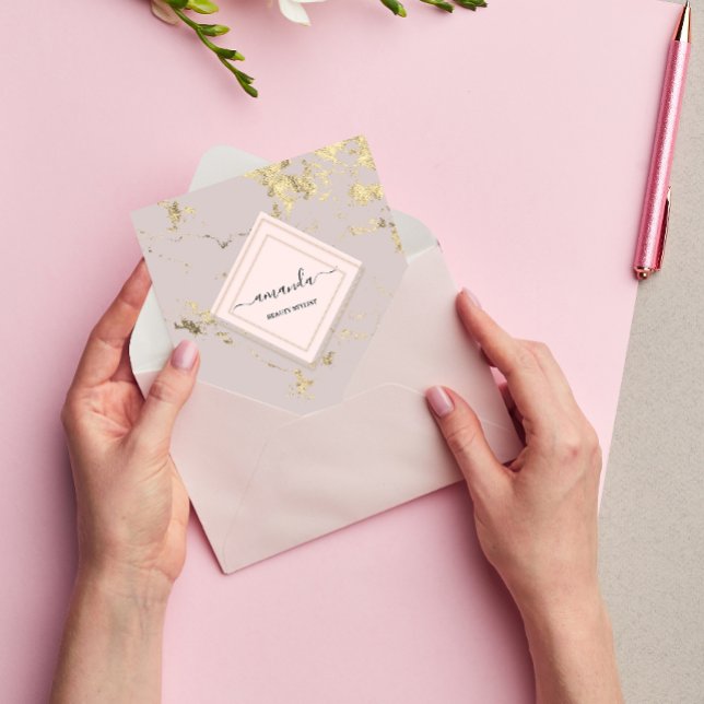 Carte De Visite Carré Minimalisme Professionnel Cadre Blush Gold Marble (Créateur téléchargé)