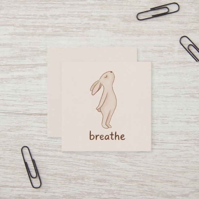 Carte De Visite Carré Minimalist “Breathe” Bunny Business Card (Devant/Arrière en situation)