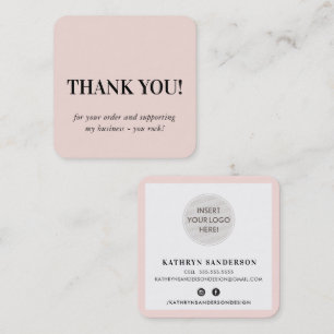 Carte De Visite Carré MINIMALIST LOGO simple rose vif merci