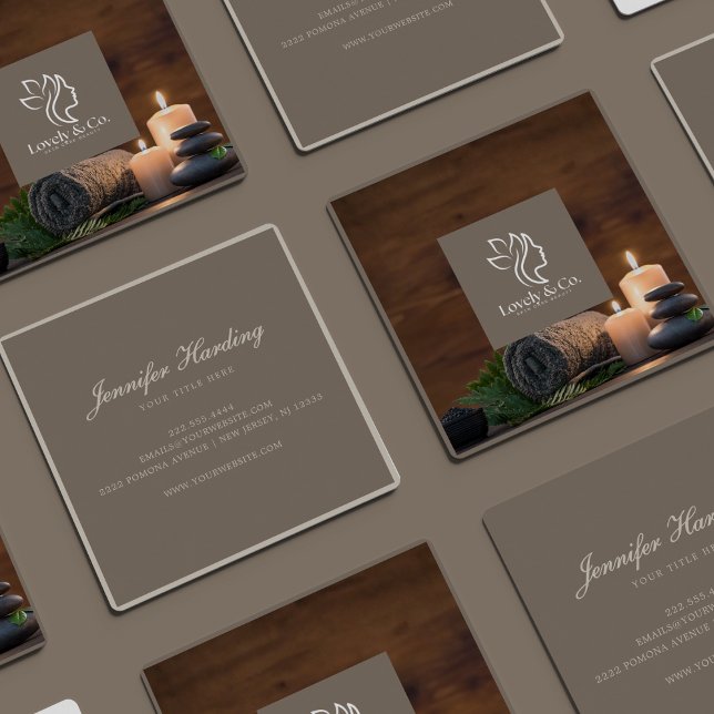 Carte De Visite Carré Minimalist Neutral Beige Beauty Square with photo (Créateur téléchargé)