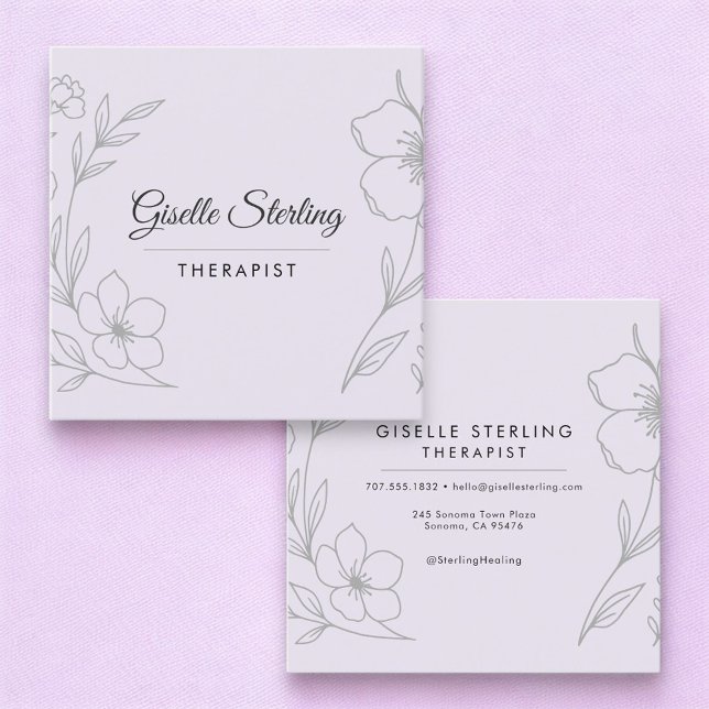 Carte De Visite Carré Minimalist Therapist Botanical Lilac Purple  (Créateur téléchargé)