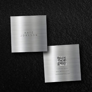 Carte De Visite Carré Minimaliste en métal argenté moderne Code QR simpl