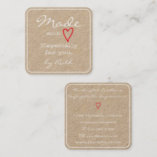 Carte De Visite Carré Minimaliste Fabriqué avec Amour Mignon Cœur Rouge